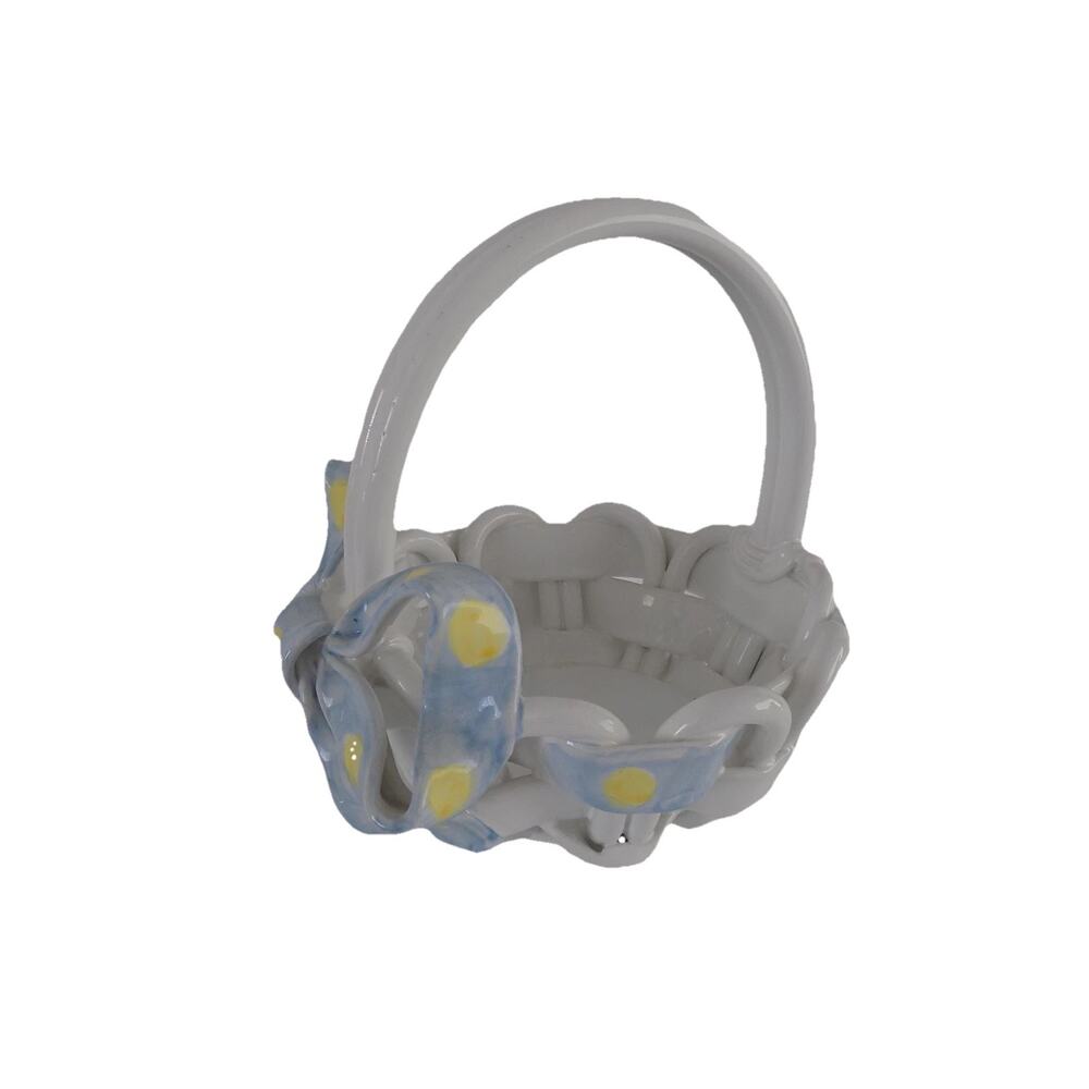 Intrada Italian ceramic woven basket polka dot bows